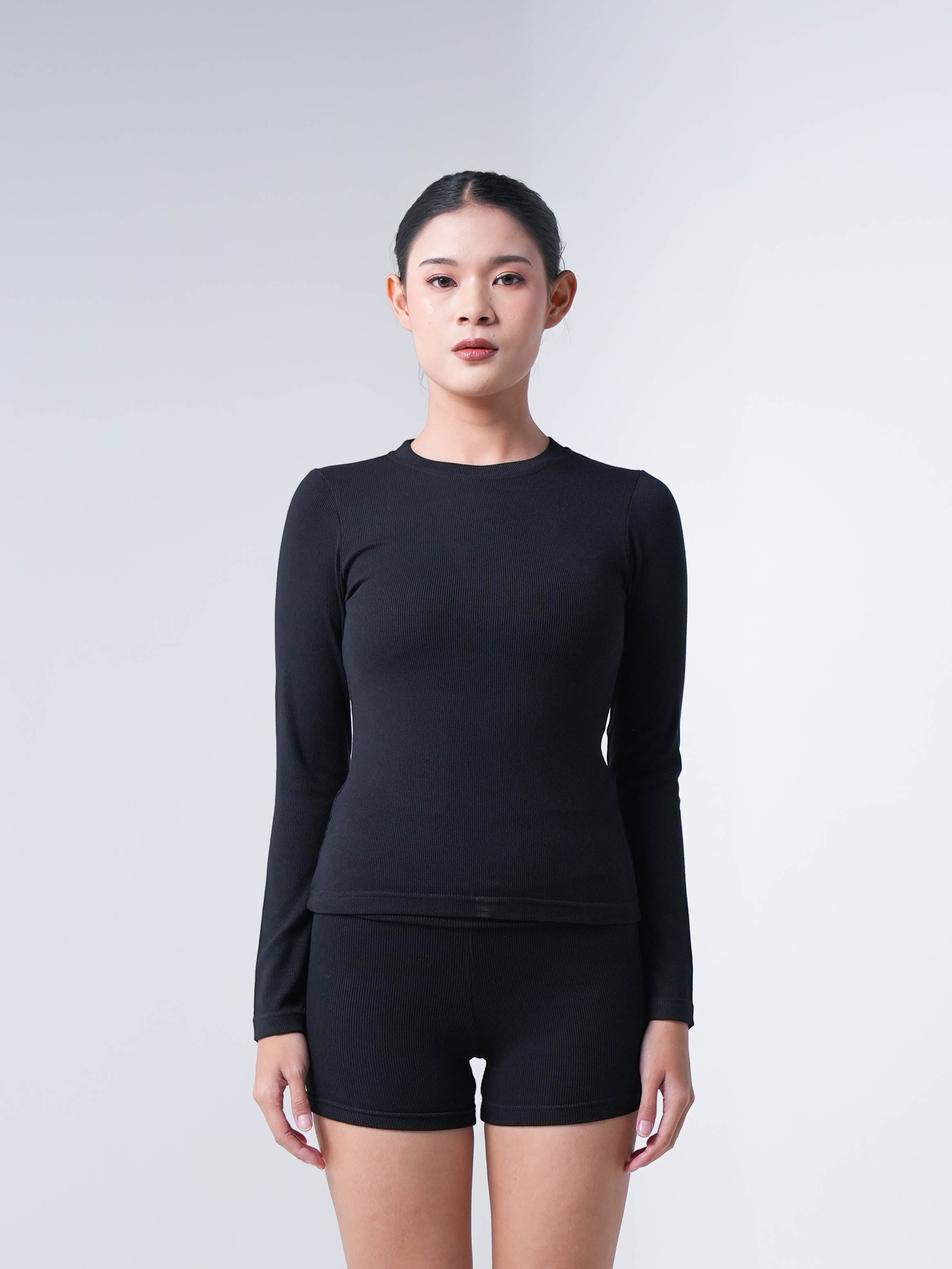 Holy Woman Atasan Kaos Olahraga Lengan Panjang Wanita Ribbed Long Sleeve T-Shirt