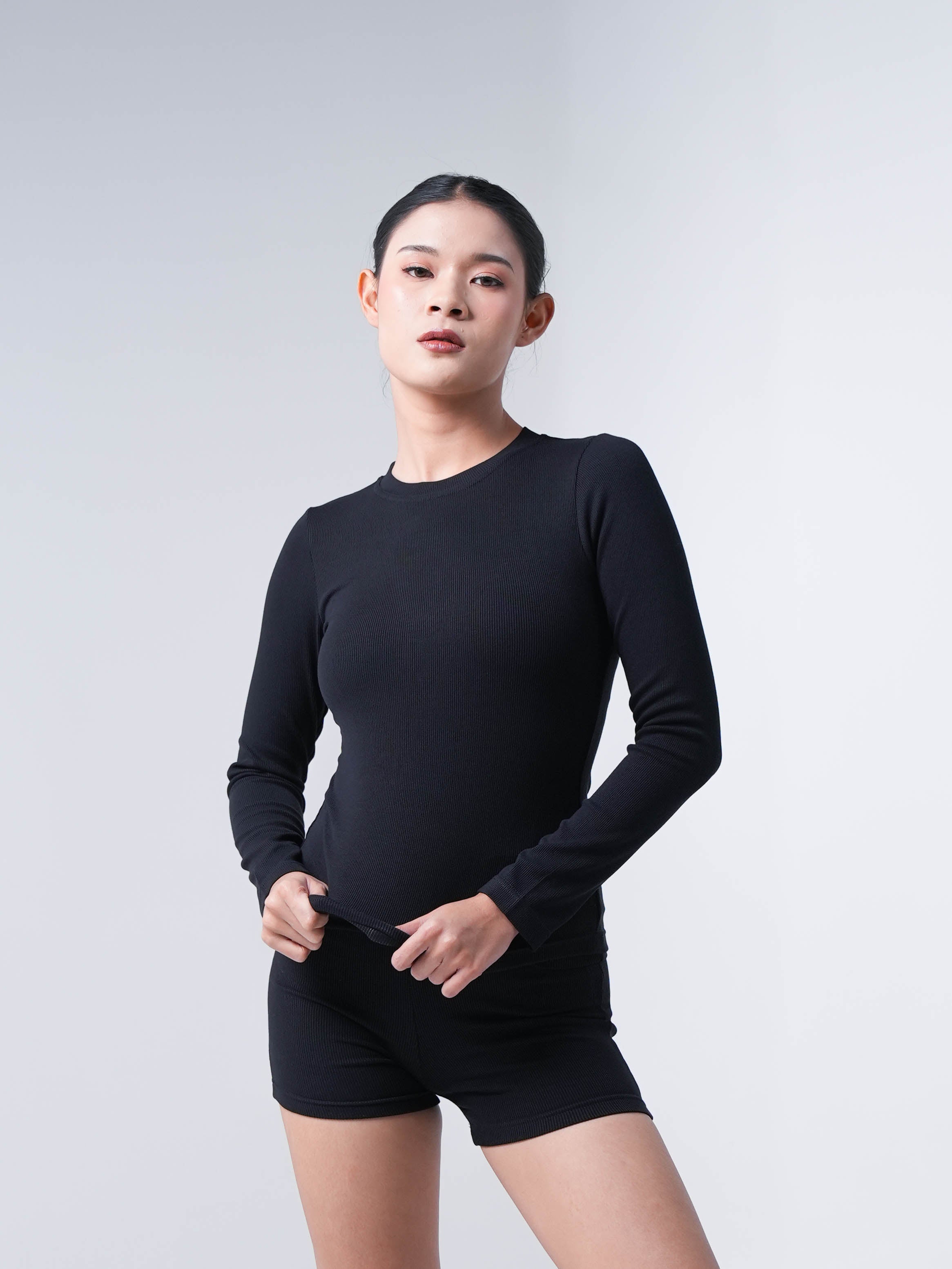 Holy Woman Atasan Kaos Olahraga Lengan Panjang Wanita Ribbed Long Sleeve T-Shirt