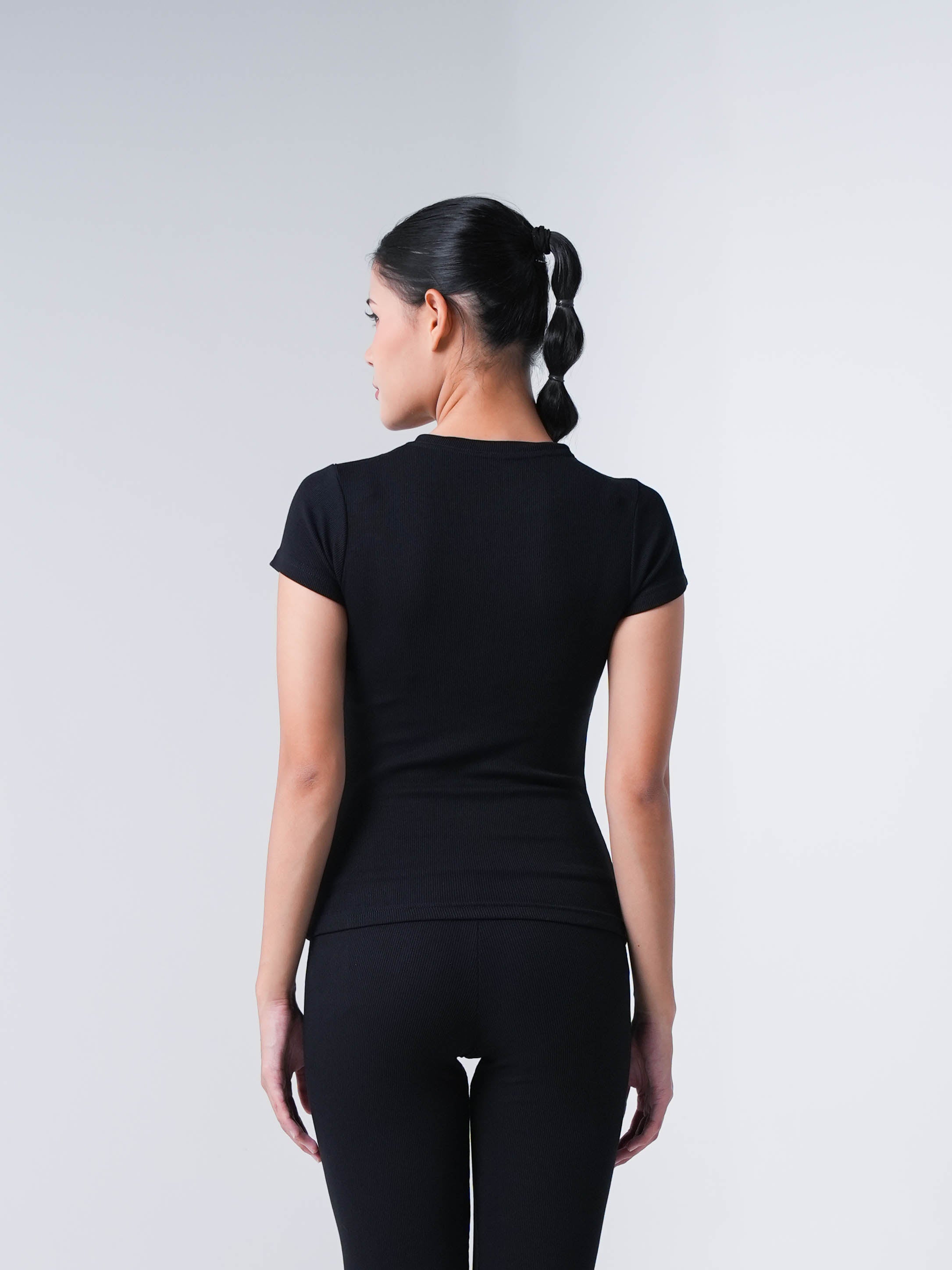 Holy Woman Atasan Kaos Olahraga Lengan Pendek Wanita Ribbed Short Sleeve T-Shirt
